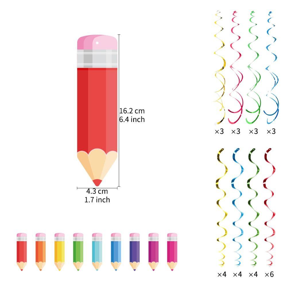 18/48Pcs Ribbons Pencil Spiral Hanging Decorations Pencils Crayon Theme Back To School Ornaments Crayon Hanging Decorations