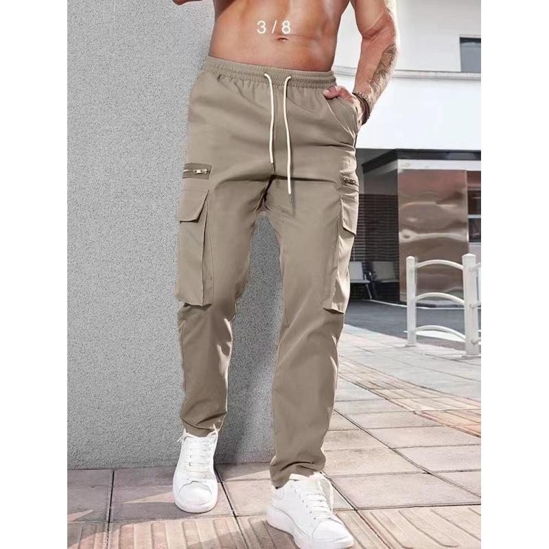Men's Multi-Pocket Straight Leg Pants Casual Sweatpants Drawstring Work Pants