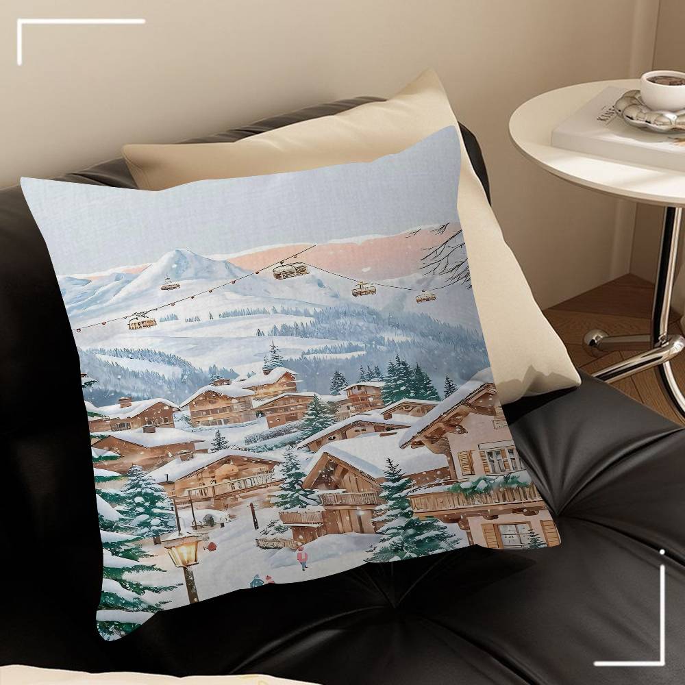 

Winter Holiday Town Cushion Cover Car Throw Pillow Case For Sofa Car Christmas Gift 40x40cm 45x45cm 30cmx30cm
