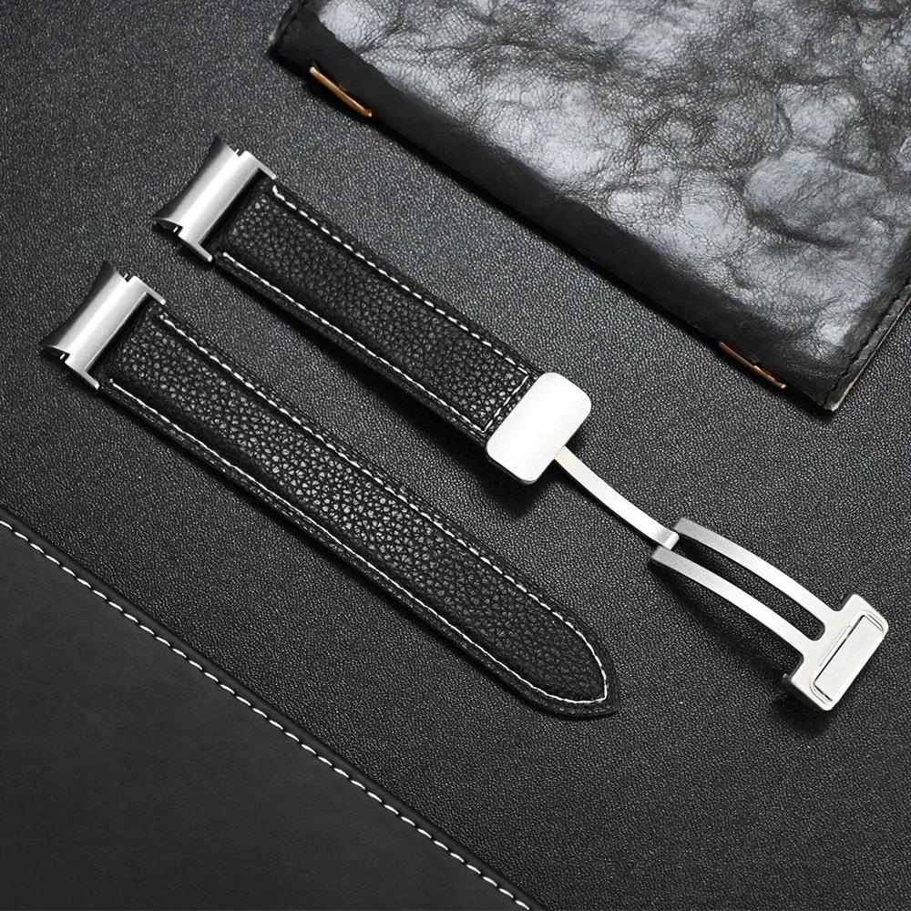 Kožený pásek bez mezer pro Samsung Galaxy Watch 7/6/5 40mm 44mm 6 Classic 47mm 43mm Řemínek Quick Fit Bílý magnetický pásek s D-přezkou