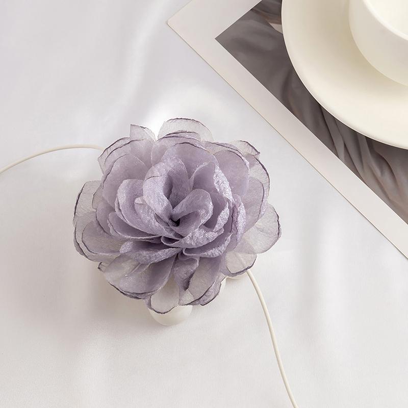 Fluffy Fabric Lace Flower Choker Necklace For Women Trendy Elegant Long Lace-Up Rope Chains On Collar Jewelry