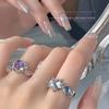 Y2K Kpop Crystal Ring for Women Heart Adjustable Irregular Punk Open Rings Vintage Geometric Trendy Creative Finger Jewelry