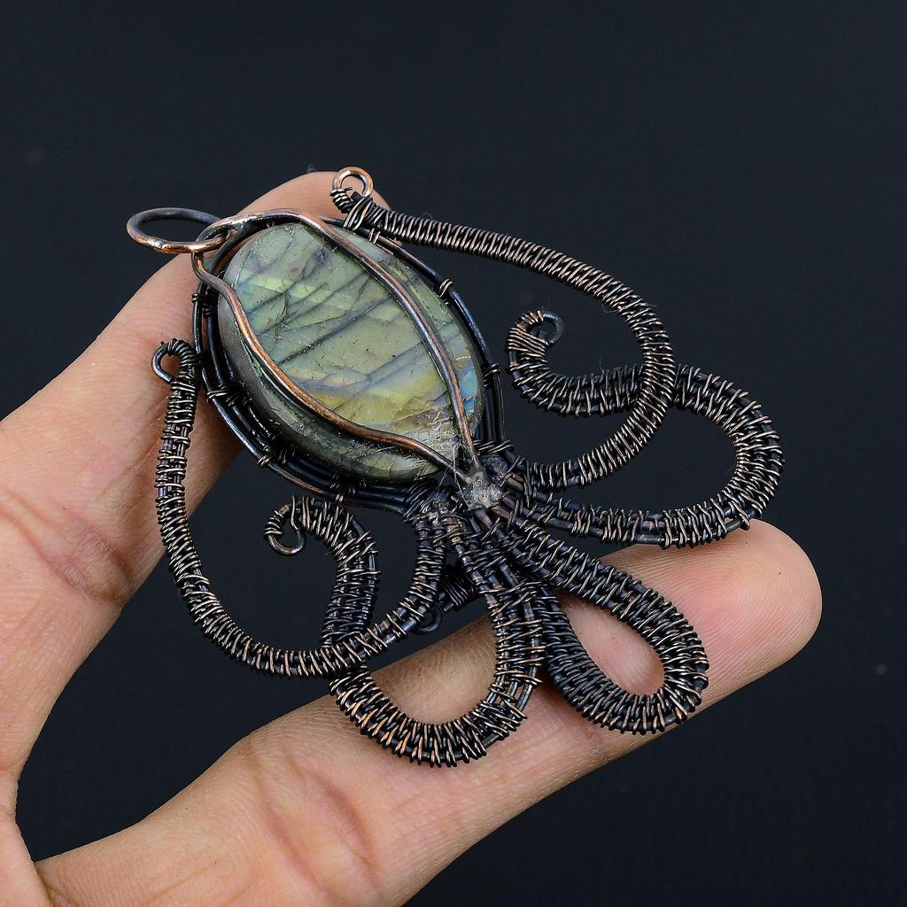Multi Flash Labradorite Pendant, 999 Copper Wire Wrapped Jewelry, Handmade Pendant Gemstone Jewelry, Gifts For Wife Brand New Pendant