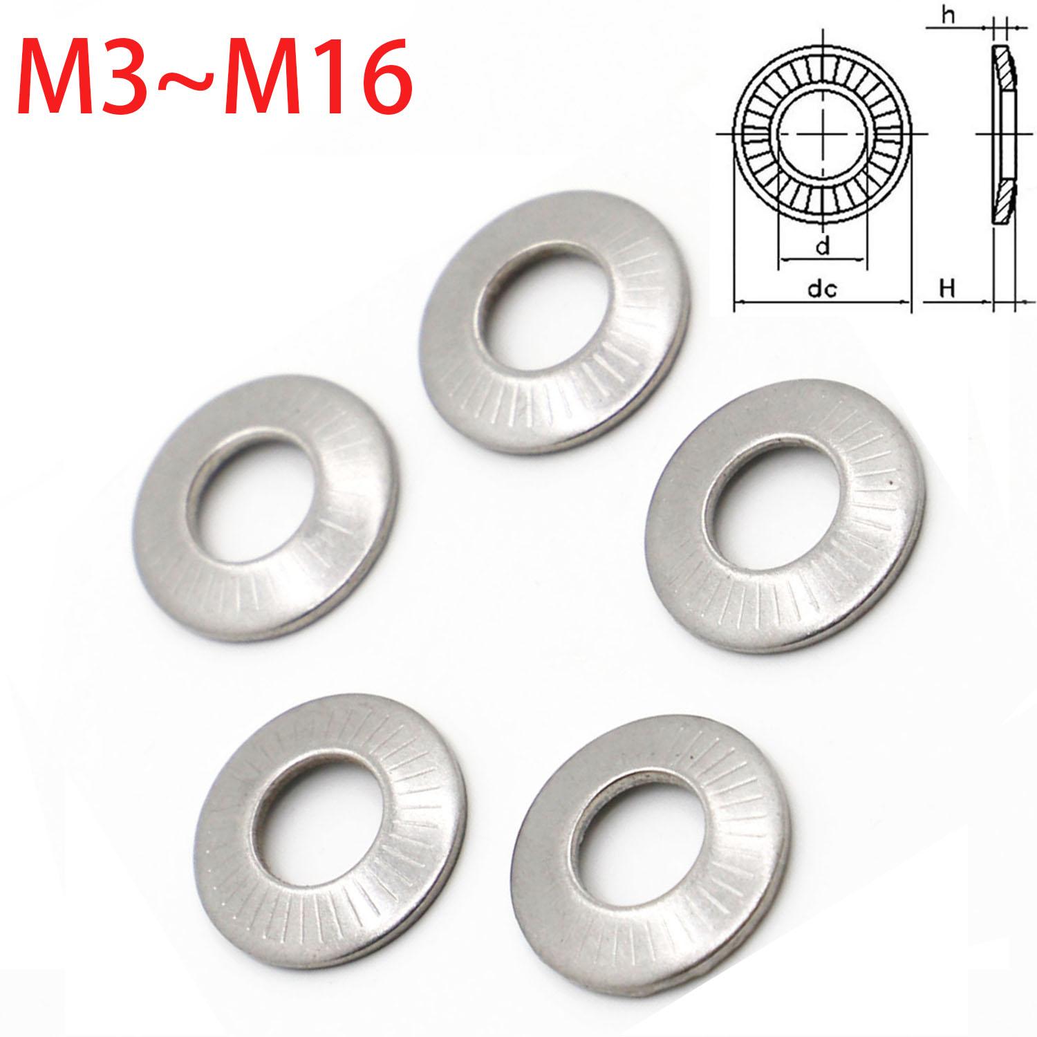 

M3 M4 M5 M6 M8 M10 M12 M16 304 Stainless Steel Disc Spring Serrated Lock Washer Conical Knurled Elastic Gasket M5-20PCS