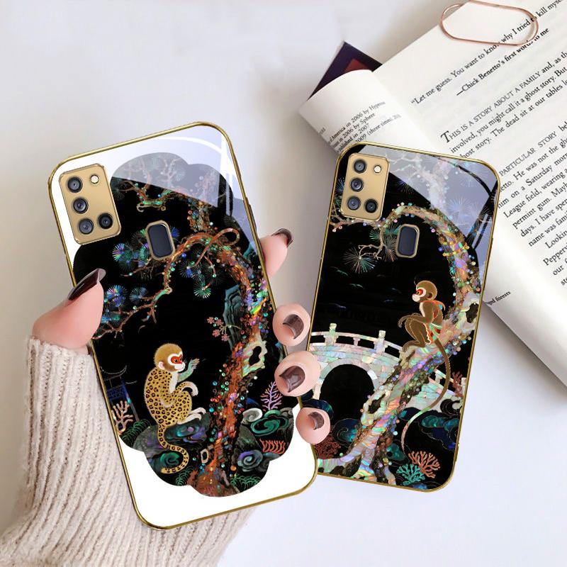Fantasy Rainbow Pine For Samsung A 31 32 A33 A34 35 14 A15 13 A16 25 26 50 52 53 54 55 56 70 71 72 73 Golden Glass Phone Case