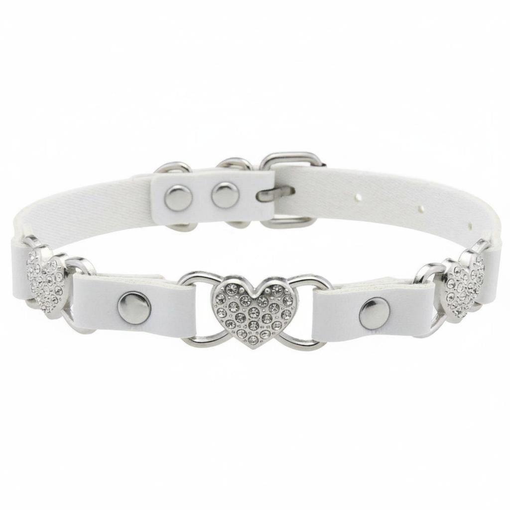 PU Leather Women Choker Adjustable Sparkling Heart Design