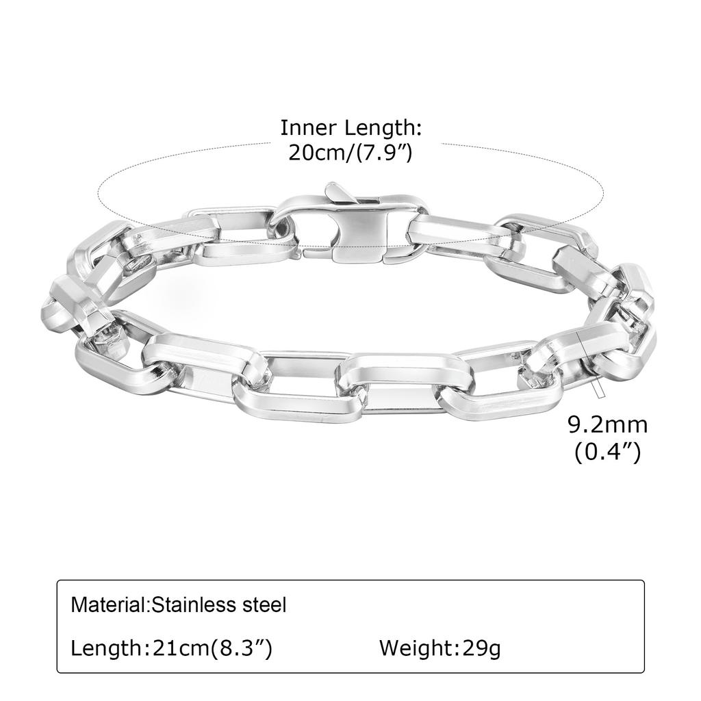Casual Rectangle Chain Bracelets for Men Boys,Silver Color Stainless Steel Wristband,Punk Anniversary Jewelry Gifts