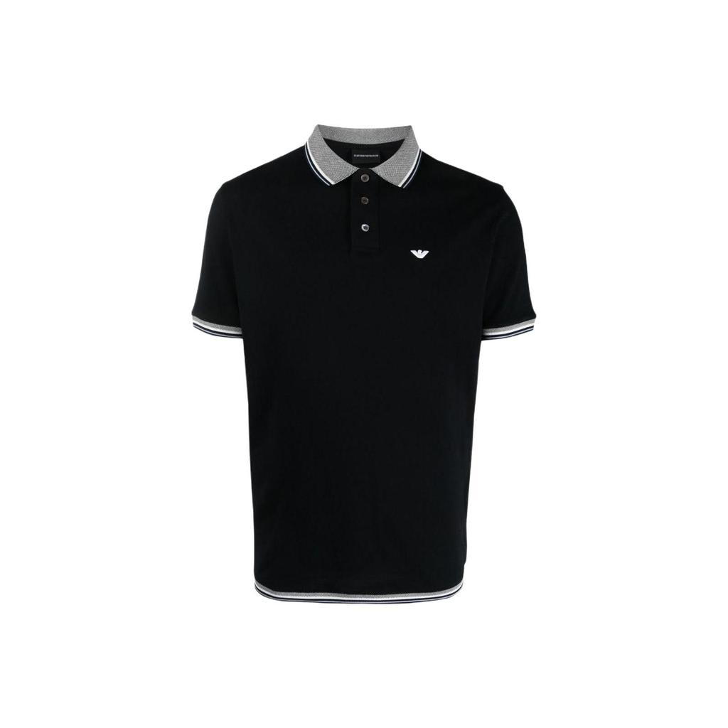 Emporio Armani SS23 Logo Embroidered Striped Trim Short Sleeve Polo Shirt Men Tops Navy-Blue 3R1FC0-1JTKZ-0920