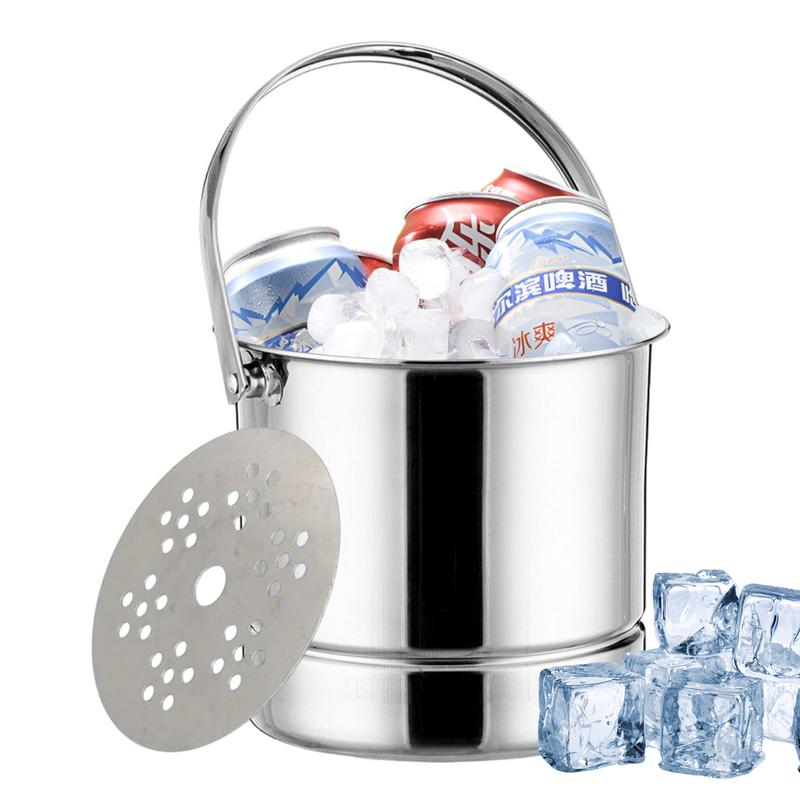 1L Ice Bucket Double Wall Strainer with Handle Home Bar Parties Chilling Beer Champagne Stainless Steel Cooler Buckets