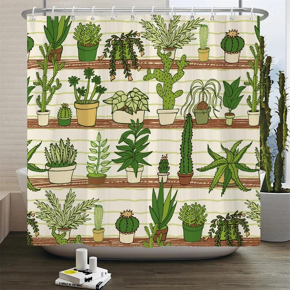 Cactus Shower Curtains Waterproof Polyester Fabric Shower Curtains Tropical Plants Bathroom Screen Curtain Home Decor 180X180cm