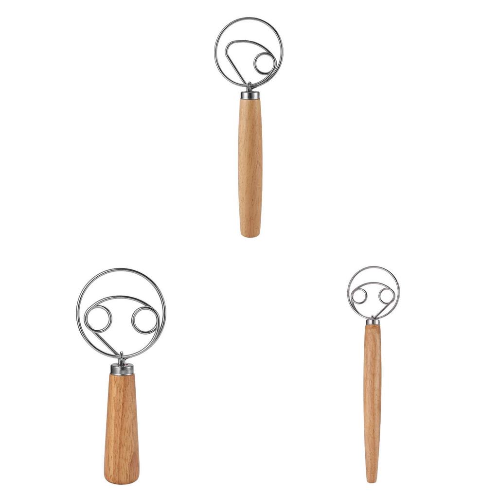 Modern Simple Wooden Egg Beater With Stainless Steel Mixing Rod For Kitchen Daily Use