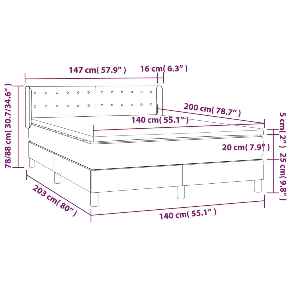 Vidaxl Letto Continentale Con Materasso, Taupe, Tessuto, 140X200 Cm