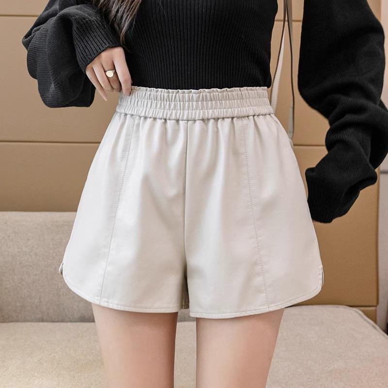 2025 Sleek High-Waist Leather A-Line Shorts: Versatile, Casual, Loose-Fit for Spring & Autumn