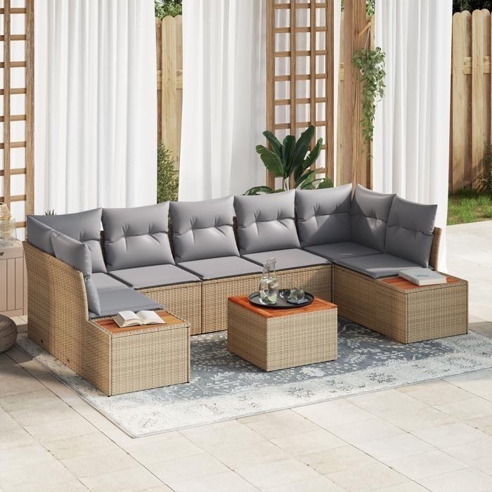 VidaXL Ensemble de Canapés de Jardin 8 pièces avec Coussins Beige Poly Rattan 3348046