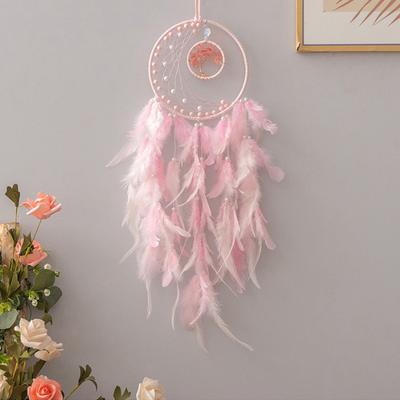 Nordischer Kristall Rosa Federn Traumfänger Wandbehang Lebensbaum Windspiele Handgefertigte Ornamente für Mädchen Geburtstagsgeschenke