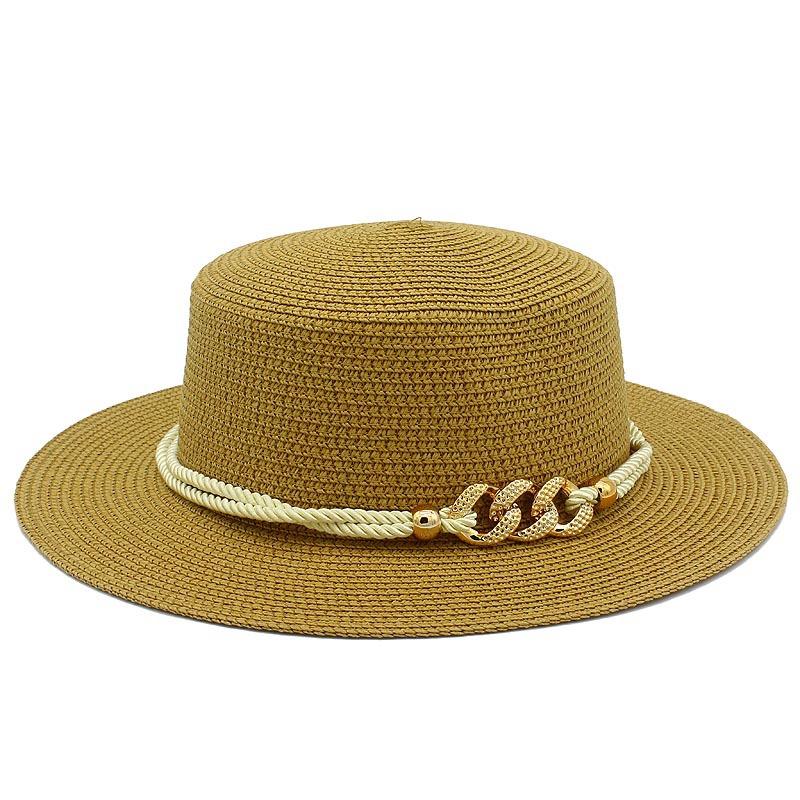 European and American spring and summer sunscreen metal buckle accessories sunshade jazz straw hat fashion celebrity vacation beach top hat