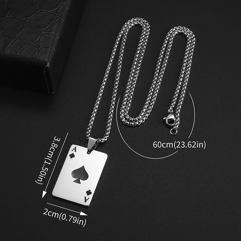 Fashion Stainless Steel Playing Card Pendant Necklace European American Simple Style Unisex Daily Jewelry