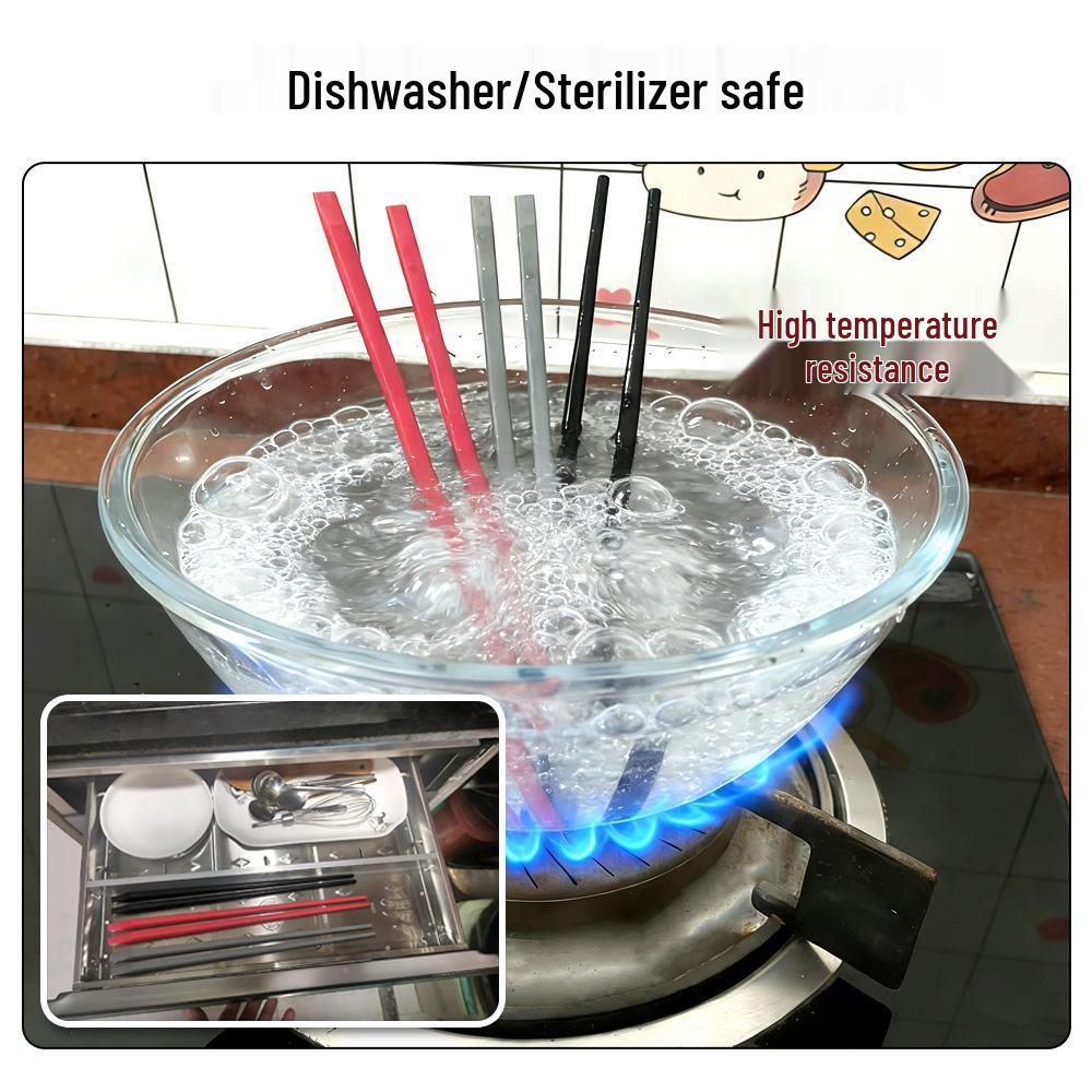 Waxed, lacquered, silicone chopsticks: Soft exterior, hard core, drop-proof, non-slip, dishwasher safe, high-temperature resistant.