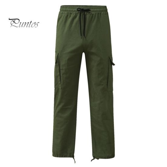 

Мужские брюки-карго с несколькими карманами, эластичным поясом на шнурке, однотонные свободные брюки для работы, отдыха и спорта XXL армия зеленый