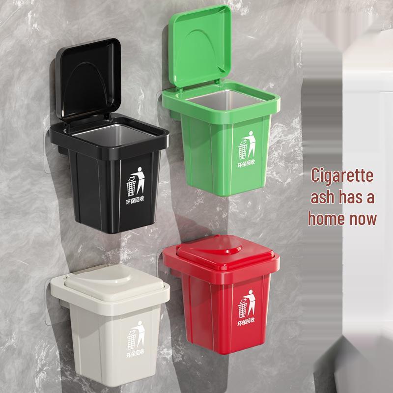 

Настенное мусорное ведро и пепельница из нержавеющей стали с крышкой, конструкция против разлета пепла, контейнер для хранения в ванной Green Trash Can Ashtray