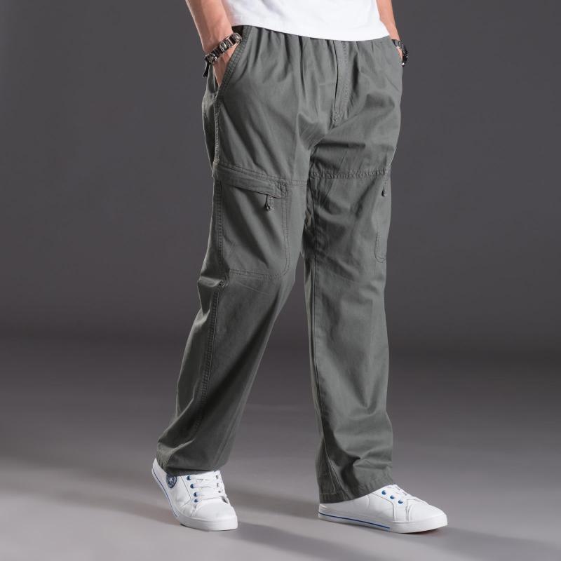 Men's Summer Workwear Casual Washed Cotton Pants, Multi-Pocket, Plus Size M-6XL