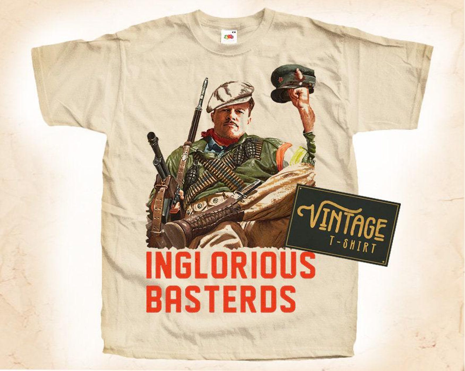 Inglourious Basterds T-Shirt Tee Natural Vintage Cotton Movie Poster Beige All Sizes S M L XL 2X 3X 4X 5X S