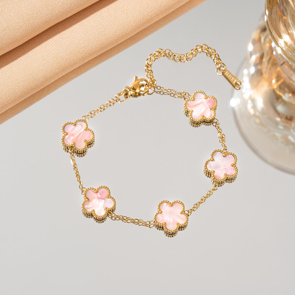 Adjustable Stainless Steel Bracelet for Women Classic Luxury Five Flower Design Fashionable Party Jewelry Gift