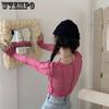 WTEMPO Tricouri cu mânecă lungă cu decolteu O Femei Subțire Rhodo Blue Chic Streetwear Femei Cool Coreeană de primăvară Casual Tops