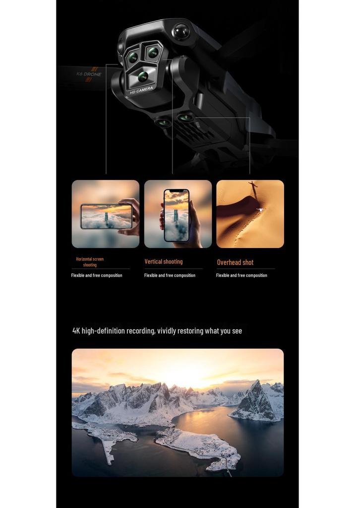 K6max Drone: 4K HD, Triple Cameras, Vertical Shooting, Optical Flow, Aircraft with Quad-Sided Obstacle Avoidance & Remote Control