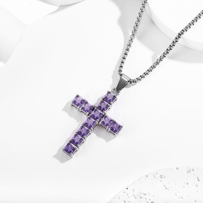 2026 Stone Cross Necklace Fashion Light Luxury Necklace Jewelry Premium Jewelry Full Diamond Men's Necklace