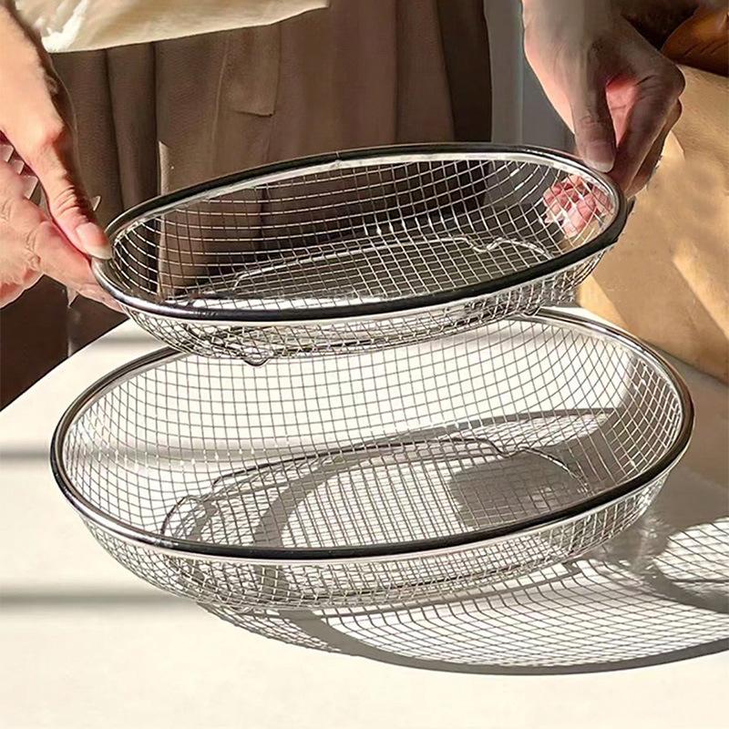Stainless Steel Fruit And Vegetable Basket Oval Drainage Basket Mesh Frame Mesh Screen Kitchen Washing Basket Storage Basket