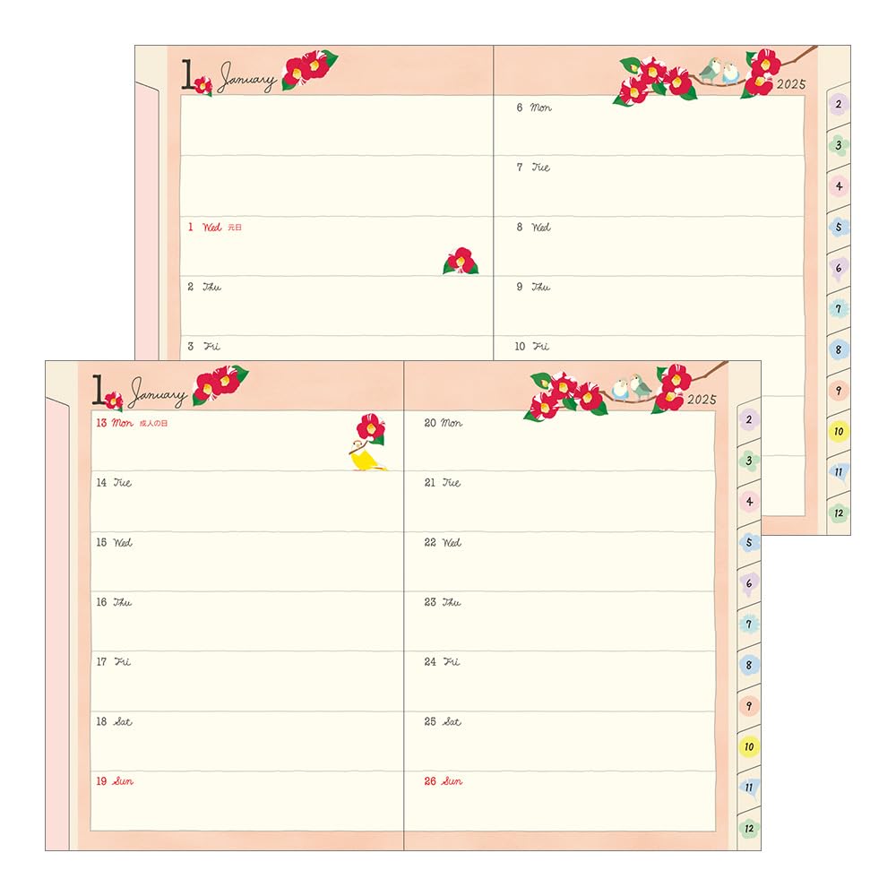 Midori Pocket Bird 22305006 January Diary, 2025, A6, Weekly, Pattern, (Starts 2025)