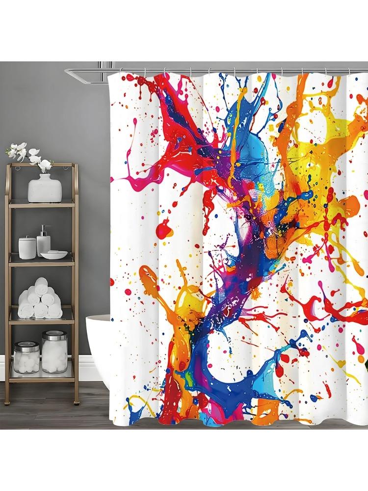 

Abstract Splash Art Shower Curtain, Bathroom Decorative Shower Curtain, Waterproof Shower Curtain With Hooks W60H190(CM)-1 Pcs