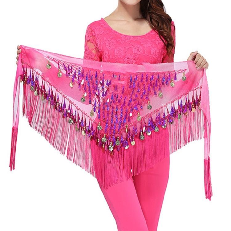 Flashy Belly Dancing Hip Wrap with Fringes Sparkly Waist Chain Hip Scarf
