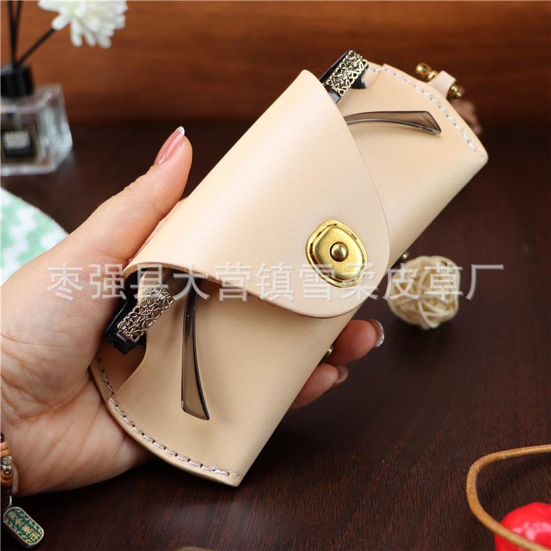 First Layer Cowhide Glasses Case, Myopia Glasses, Reading Glasses, Sun Sunglasses, Men'S Women'S Portable Fashion Lanyard, Genuine Leather Storage Box