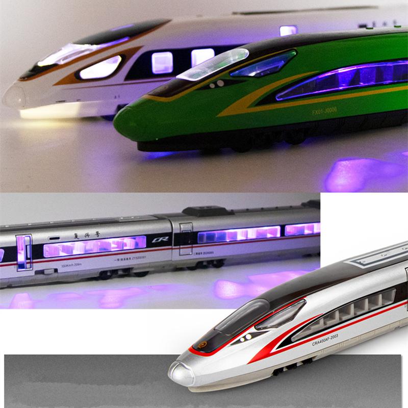 Lega Treno ad Alta Velocità Modello Diecast Metallo Giocattolo Rotaia Elettrico Treno ad Alta Velocità Veicoli Metropolitana Modello Auto Suono e Luci Regalo per Bambini
