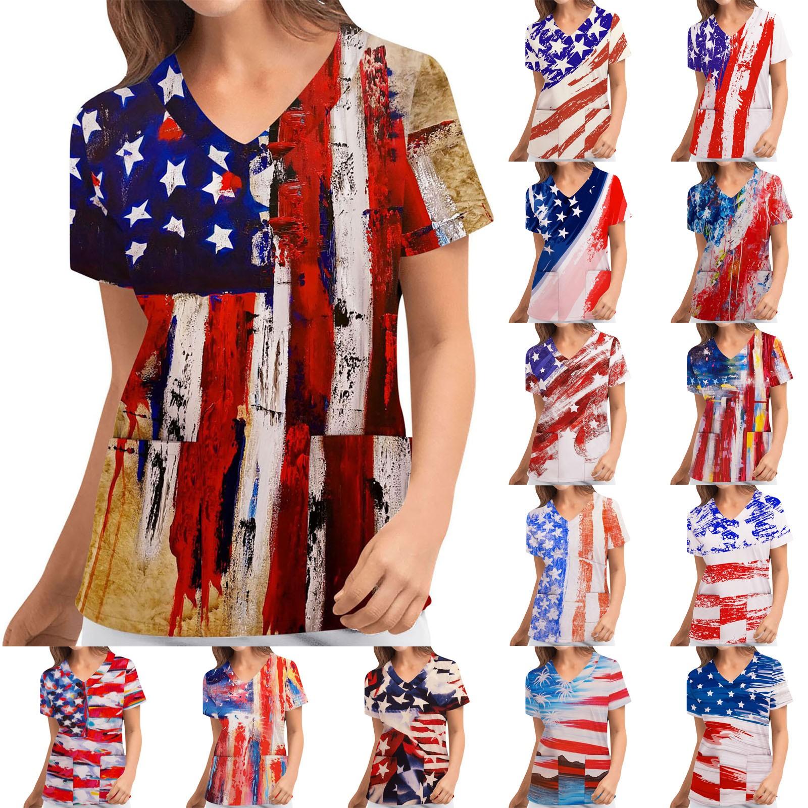 

Женский топ с коротким рукавом и v-образным вырезом, рабочая изоляционная одежда, униформа, топ ко Дню независимости