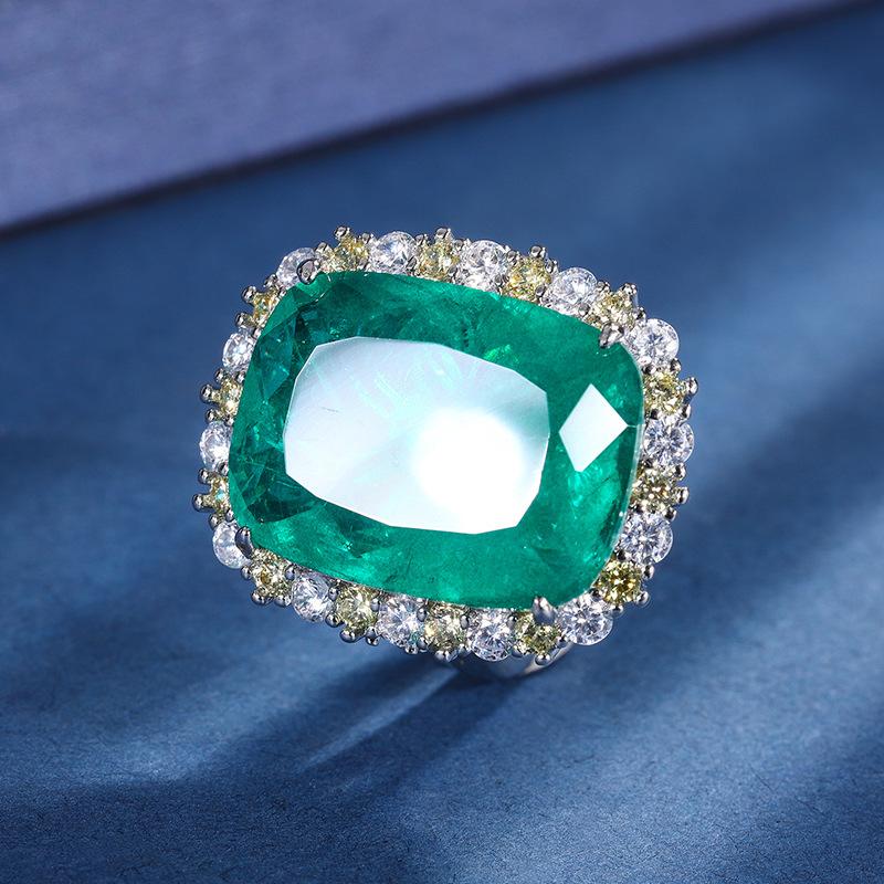 

Jewelry Copper Bottom Gold-Plated Simulation Color Sapphire Grandmother Green Fat Rectangular Light Luxury Texture Set 15 * 20