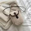 New Winter Lambswool Phone Bag Faux Fur Portable Shoulder Bags Sweet Lovely Square Purse Crossbody Bag