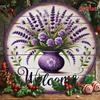 Vintage Metal Wall Art Lavender Print, Round Tin Sign 8x8 Inch for Bedroom Home Decor