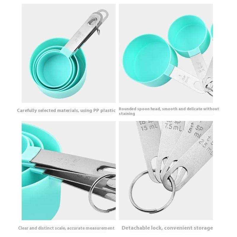 4/8Pcs/Set Plastic Multi Purpose Measuring Cup Measuring Spoon Stainless Steel Handle With Graduated Measuring Baking Tools