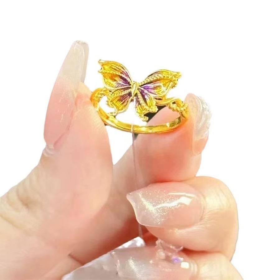 Gradual Change Color Butterfly Ring Fairy Fairy Fluttering Retro High Sense Versatile Niche Design Pink Purple Ring