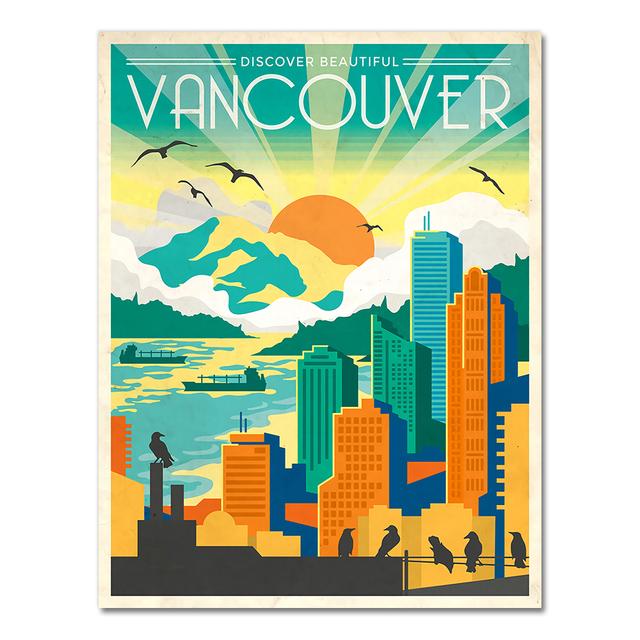 Rain City Canada Vancouver Map Vintage Retro Travel Classic Canvas Paintings Kraft Posters Wall Stickers Home Decor Family Gift No Frame