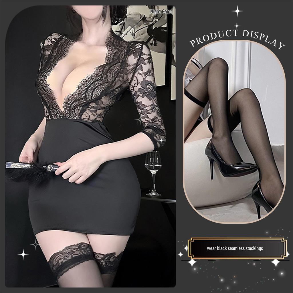 Golden Night Sexy Lace Purple Bodycon Dress with Push-up for Role Play 