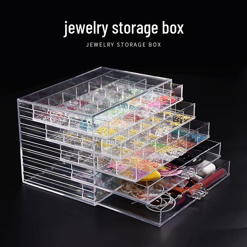 

Многослойный прозрачный акриловый ящик для хранения и органайзер для украшений для ногтей 21.8CM Large - 2 Drawers, 3 Grids