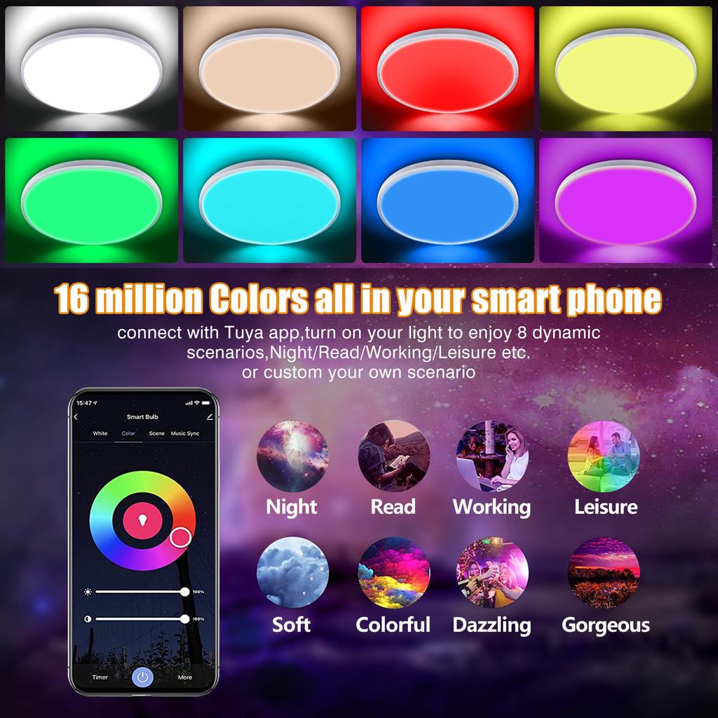Inteligentní stropní světlo C110-120V 24W 84LED BT / režim bezdrátového připojení Tuya Phone App &