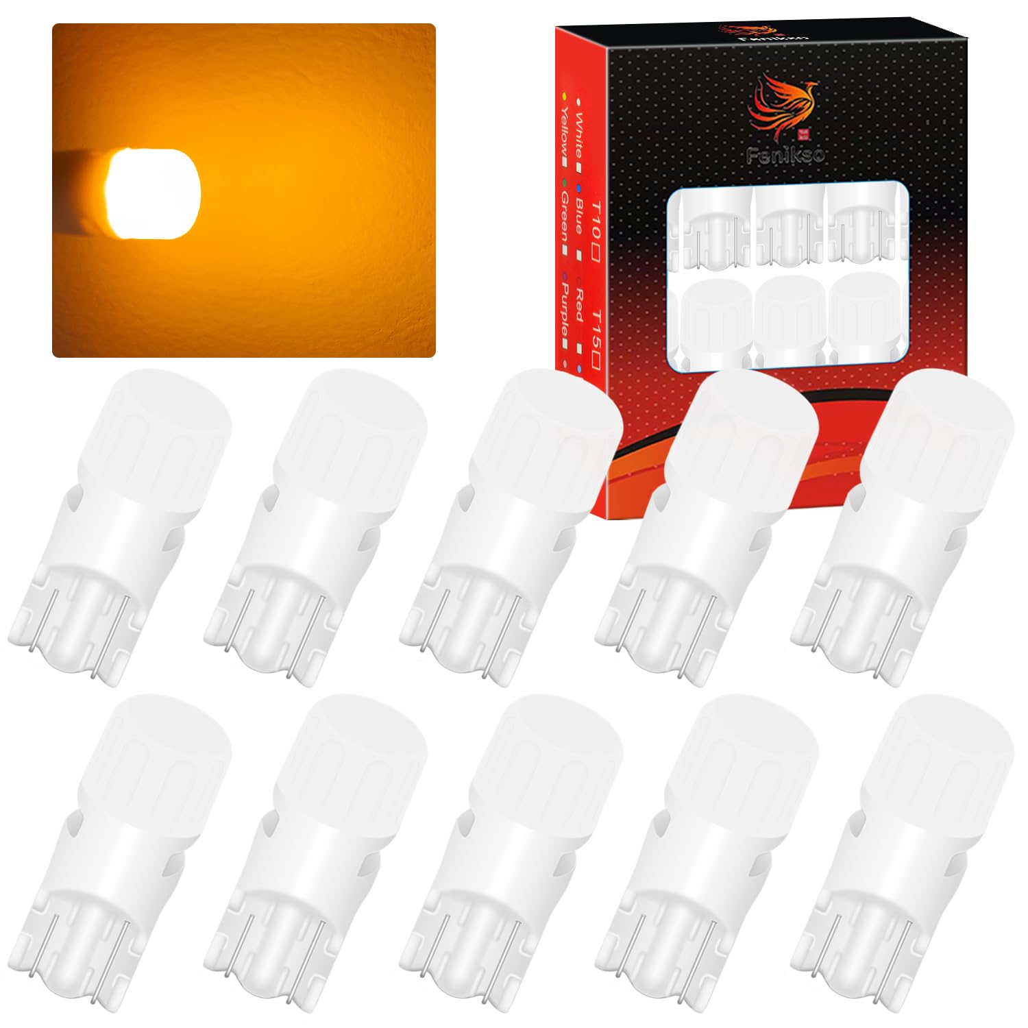 

Fenikso T10 LED Position Lamp Amber Ceramic Gently Bright Light Diffusion Room Lamp License T10 soft light помаранчевий