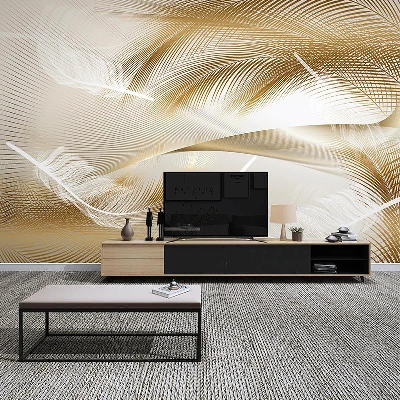 Moderne Tapete 3d Goldene Feder Abstrakte Linien Wandbild Wohnzimmer Sofa Schlafzimmer 3d Wandbild Heimdekor