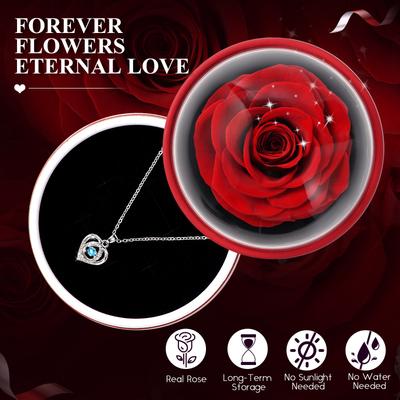 Ewige Blume Rose Schmuck Geschenkbox Mit Herz Halskette Acrylboxen Ringaufbewahrung Displayständer Für Valentinstag Ehe