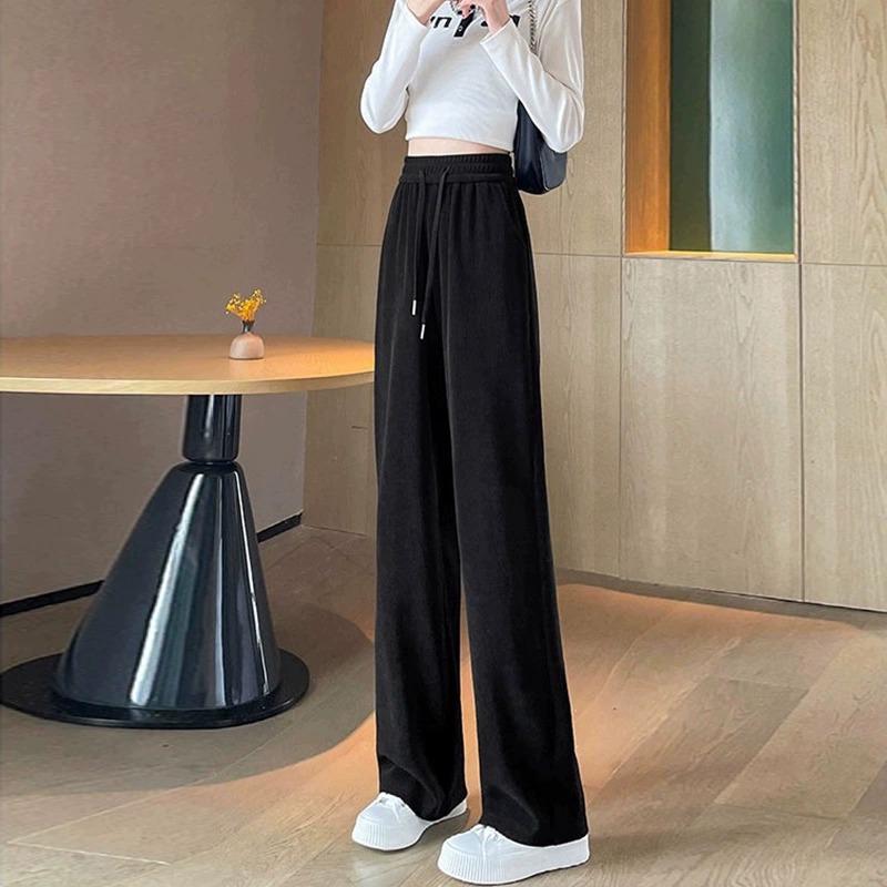 

Women s Gray High-Waisted Wide-Leg Drawstring Pants - 2025 Autumn/Winter, Casual, Pear-Shaped Slimming, Hip-Covering. M (96-110 lbs)
